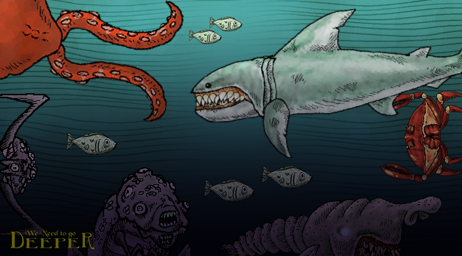 肉食ザメ、触手の化け物、巨大ガニ。暗闇の深海に恐怖という名の花を添えるクリーチャー達