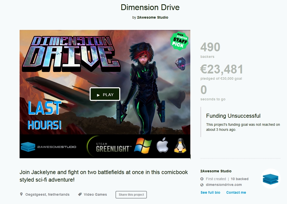 Dimension DriveのKickstarterファンディングは失敗に終わった