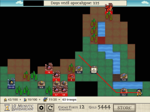 戦略画面。アポカリプスを迎える前に兵士を集め、占拠地を増やさなければならない