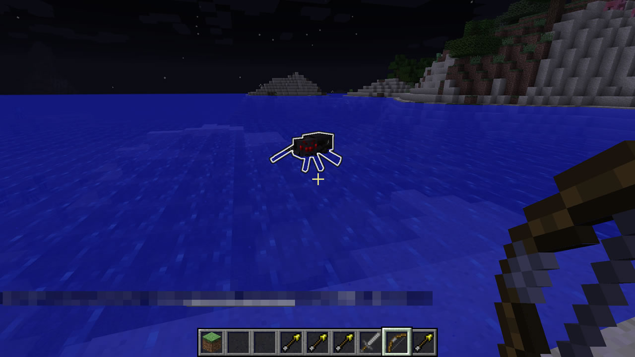 発光の矢を打ち込んだクモが水中にいてもその姿をはっきりととらえられる。