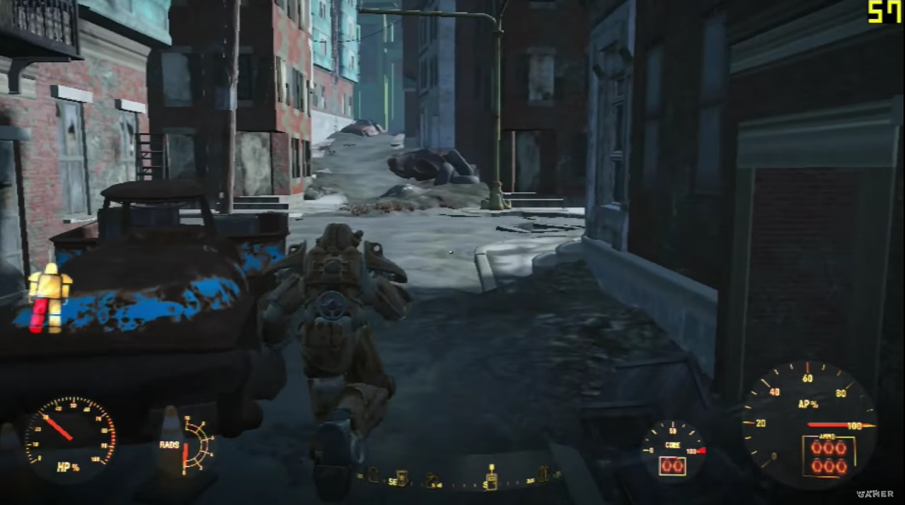 「見てくれよ、この解像度の低い建物！」ロースペック向けのセッティングで『Fallout 4』で、街を歩くLowSpecgamer氏はどこか楽しそうにも見える。